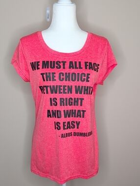 Harry Potter Warner Bros. Coral Pink Scoop Neck Tee with Black Quote Graphic